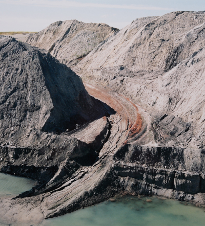 Mine spoil piles and intersected water table, 1984 (Click to enlarge)