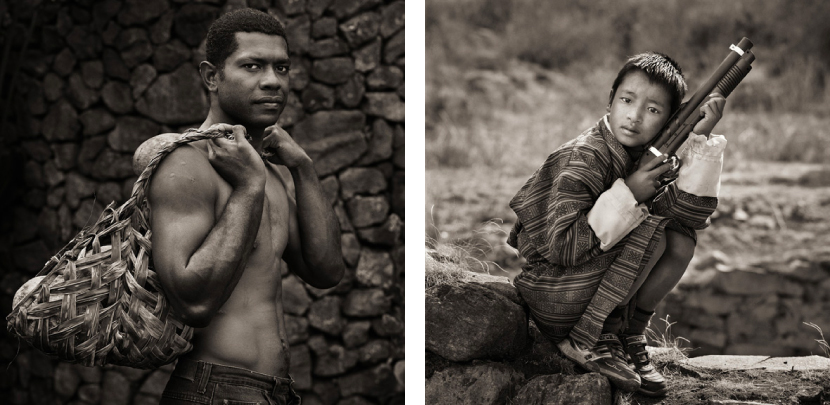 Left: Laborer, Fiji, 2008 Right: Young Boy at Religious Festival, Bhutan, 2010