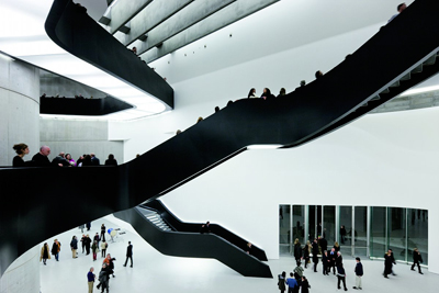 View of ramps from the first floor.  'Dialogue 09-MAXXI' performance.  