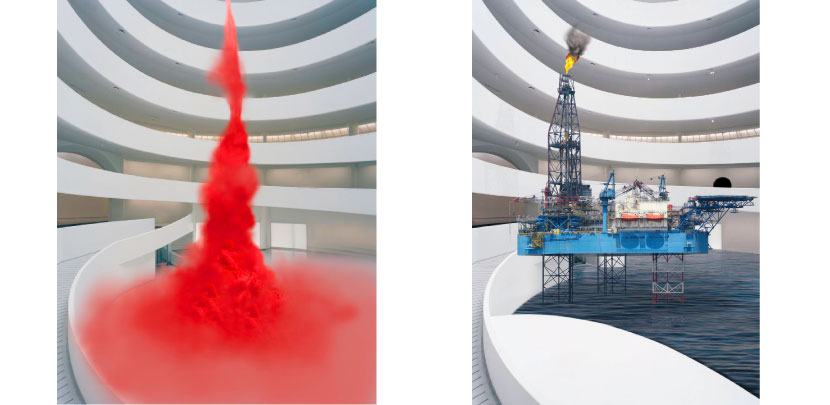 Right: Anish Kapoor, Ascension (Red), 2009 Left:  Josephine Meckseper, Untitled, 2009